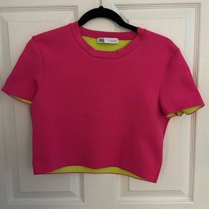 Zara pink top with green inside